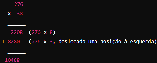 Vamos multiplicar 276 por 38
